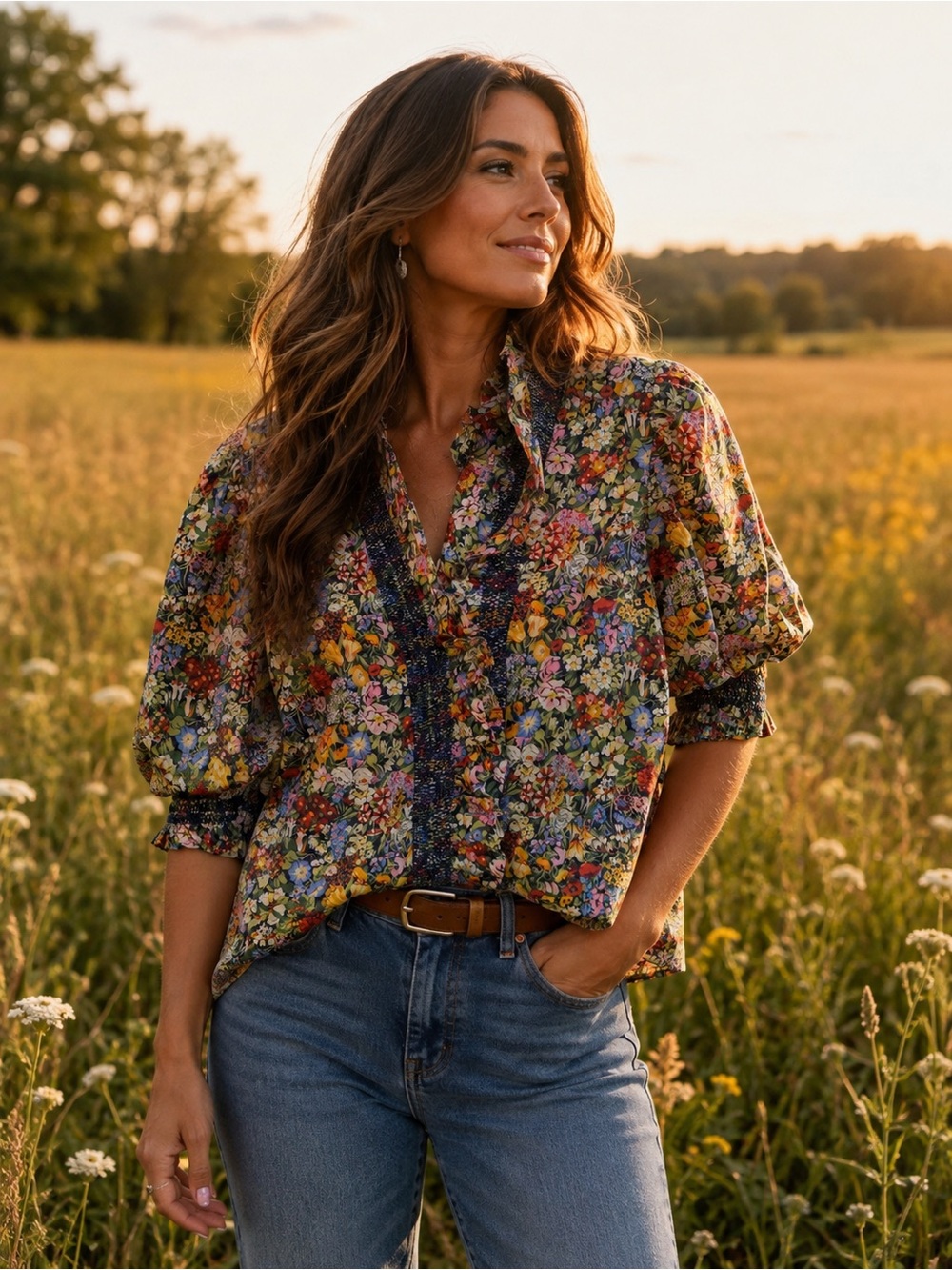Love the Label Liberty Floral Ruffle Blouse Top Size M Cottagecore